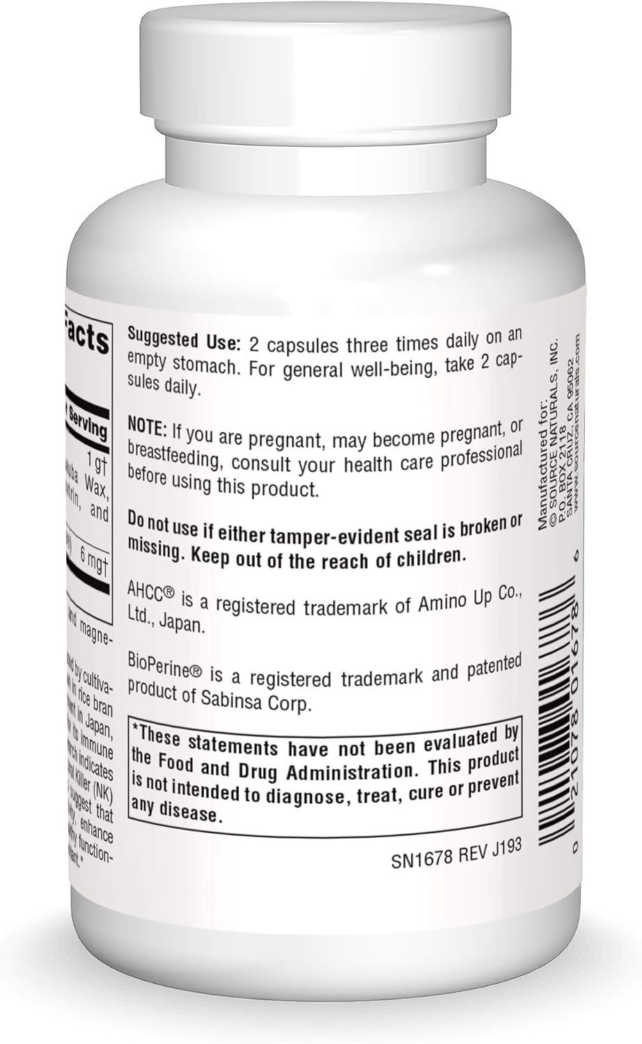 Source Naturals AHCC with Bioperine 500 mg - 60 Capsules