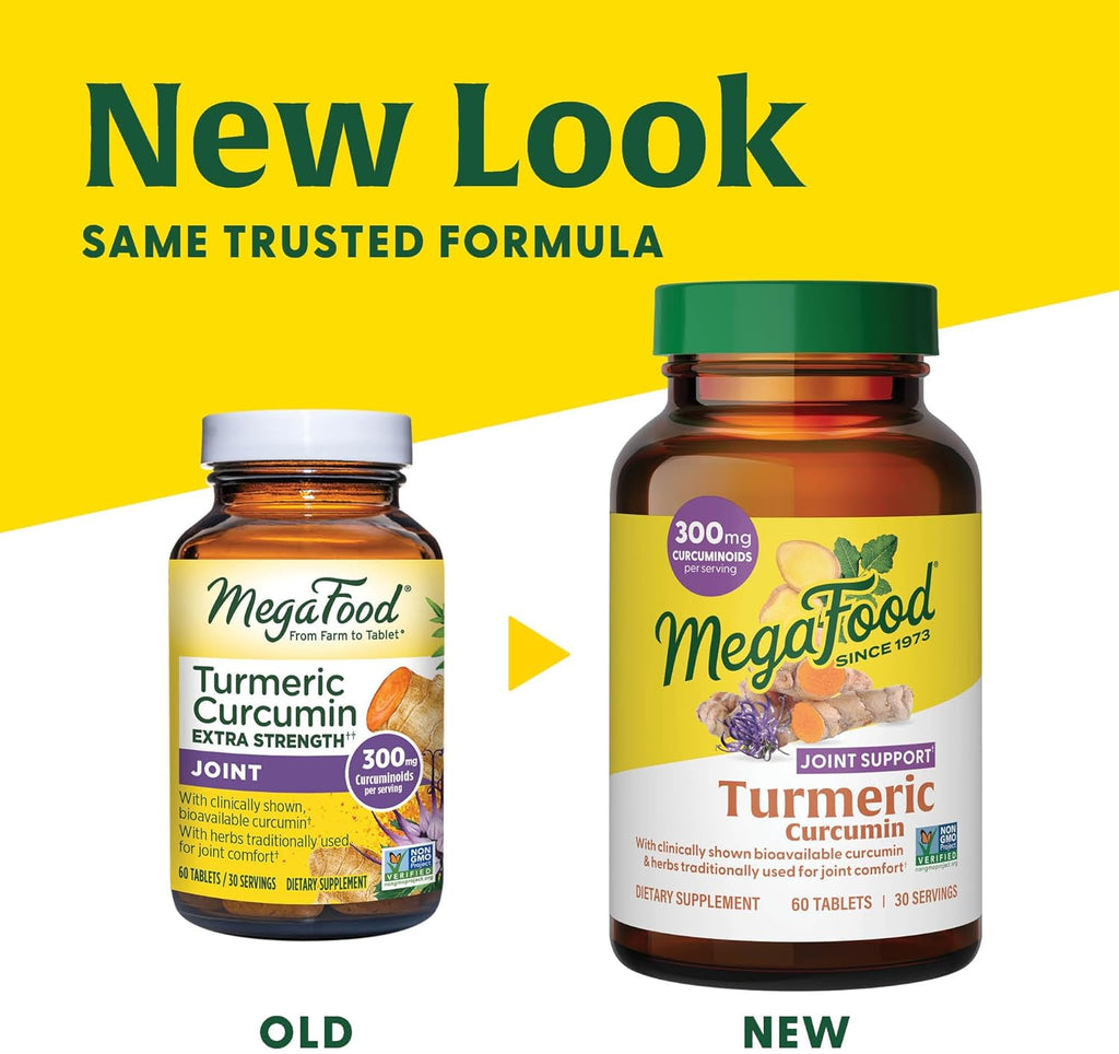 MegaFood Turmeric Curcumin Extra Strength - Joint Support Supplement - Turmeric Curcumin with Black Pepper & Boswellia Extract - Vegan - Made Without 9 Food Allergens - 60 Tabs (30 Servings)