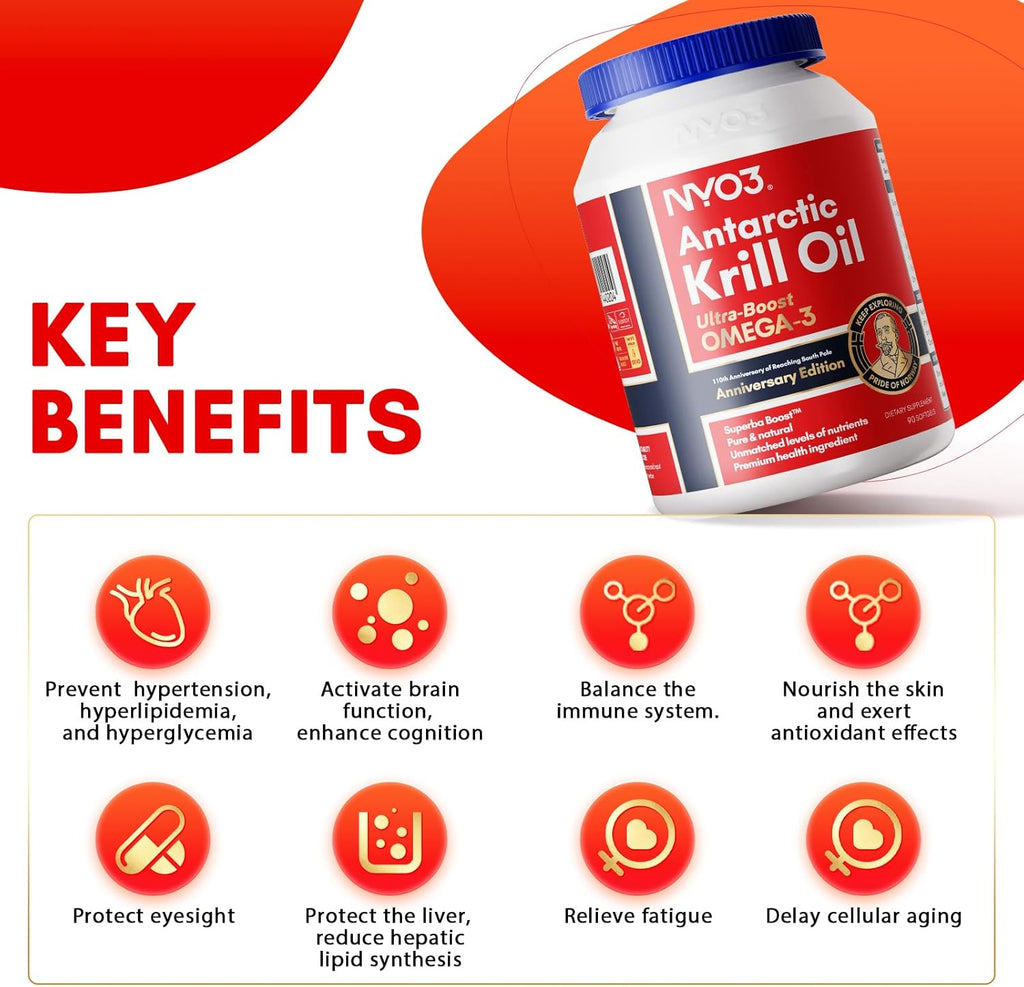 Krill Oil Omega 3 Supplement 1000mg 90 Softgels EPA & DHA, Pure Antarctic Krill Oil with Astaxanthin and 56% Phospholipids Laboratory Tested