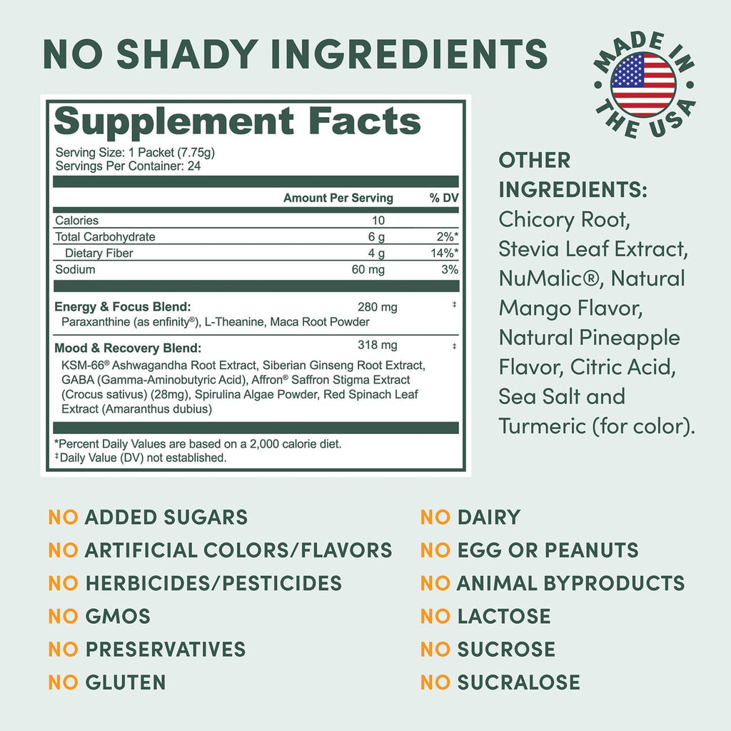 MTE Healthy Energy Drink Powder Packets | Caffeine Free & Sugar Free Energy | Boosted Focus and Productivity | 24 Drink Pouches | Paraxanthine Nootropic Supplement