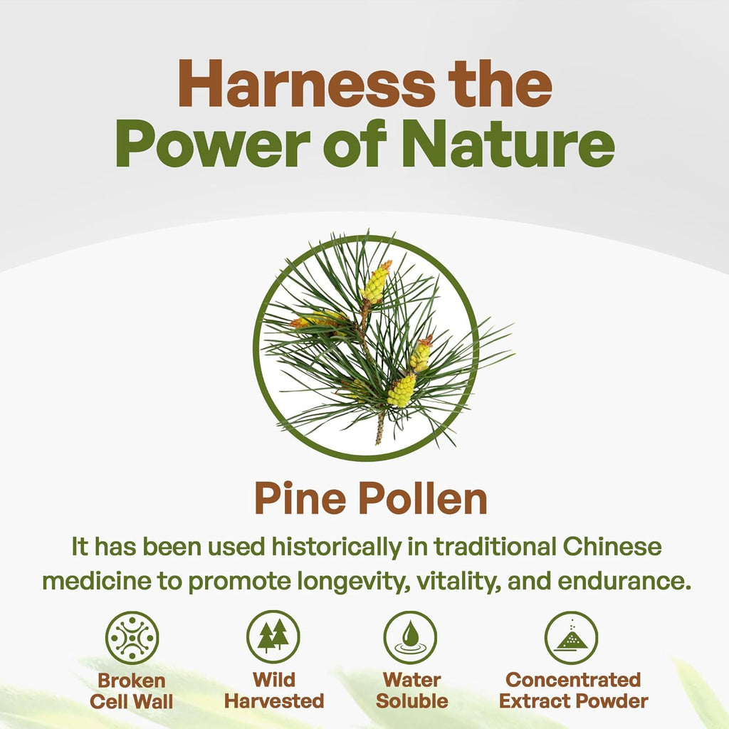 Go Nutra - Pine Pollen Powder, Potent 10:1 Pine Pollen Powder from Masson Pine Trees, Pure Powdered Pine Pollen for Tea, Coffee, Juice, Smoothies, and More, Non-GMO, Vegan, 8 oz