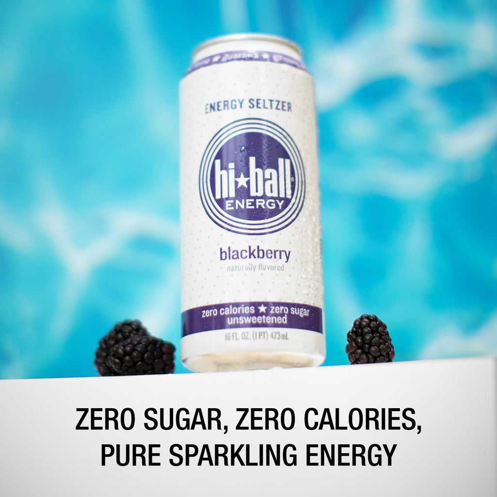 Hiball Clean Energy Seltzer Water, Caffeinated Sparkling Water Made with Vitamin B12 and Vitamin B6, Sugar Free 16 Fl Oz (Pack of 8), Blackberry
