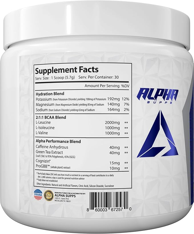 Alpha Supps Amino NRG+ BCAA Amino Energy Recovery Powder - Hydration Blend with Electrolytes - Focus Blend for Optimal Performance Support in Men & Women (30 Servings, Fruit Burst)