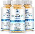 Multi Collagen Peptides for Women & Men, Hydrolyzed Collagen Peptides-Type I, II, III, V, X - with Hyaluronic Acid,Vitamin C,Biotin,Supports Skin Hair Nail, Non-GMO,840 Softgels