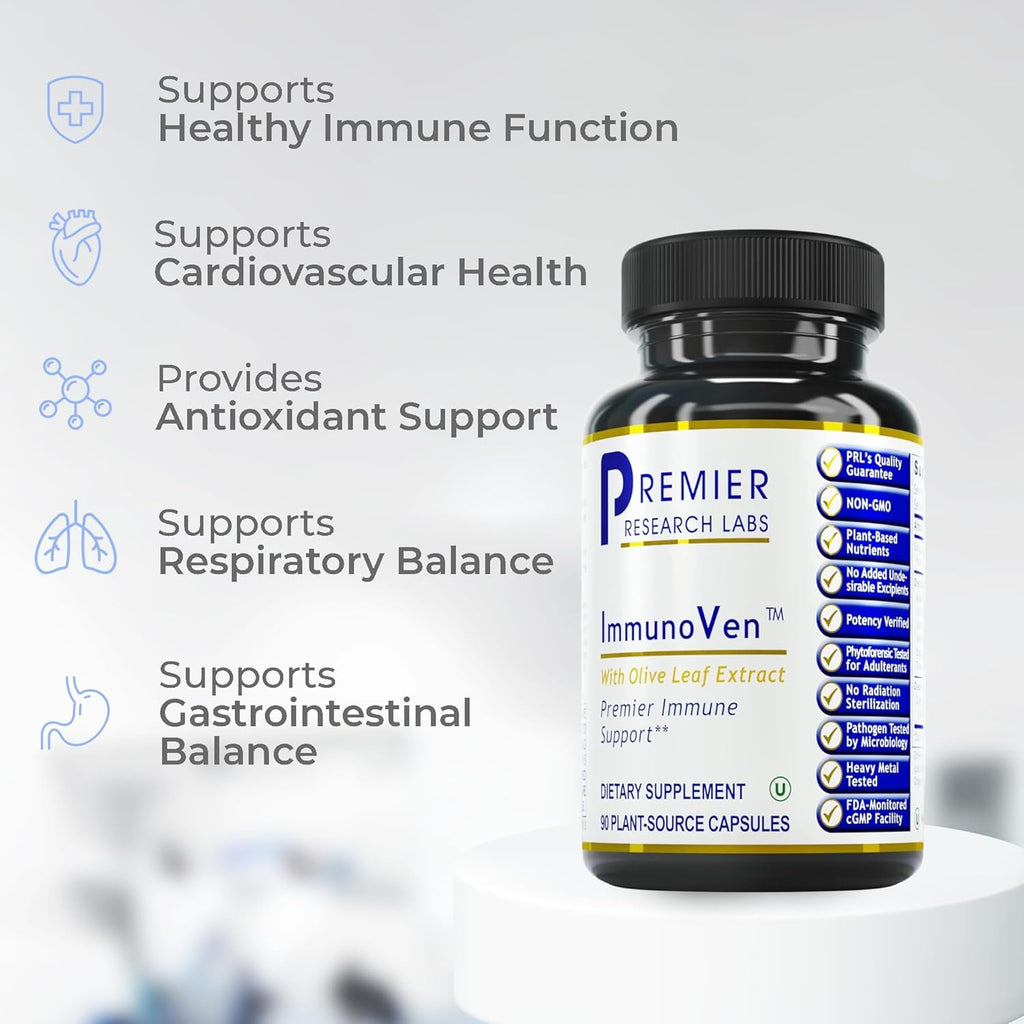 Premier Research Labs ImmunoVen - Immune Health Capsules, Olive Leaf Extract Capsules, Immune Support & Heart Health, Wellness Pills for Men & Women - 90 Vegetarian Capsules