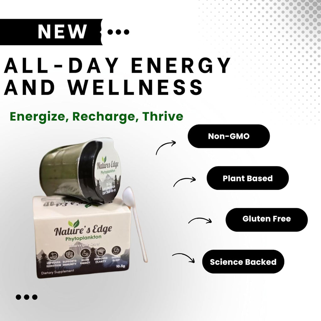 Natures Edge Pure Marine Phytoplankton Powder - Supports Energy, Immune Health, Digestion - Essential Vitamins, Minerals, Omega-3 Greens Powders - Superfood Powder's Healthy Sleep, Gut Health - 10.5g