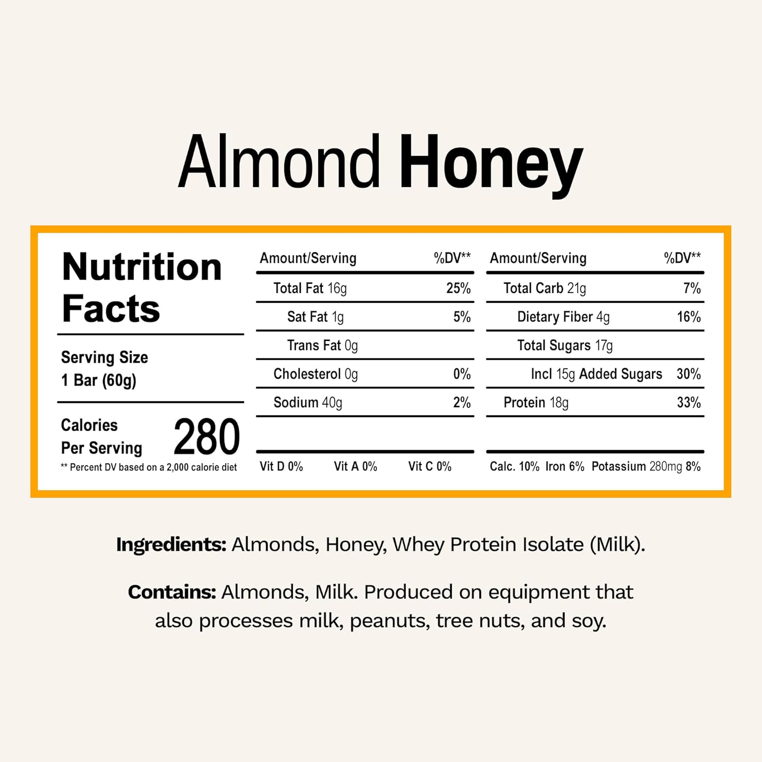 Rise Breakfast Whey Protein Bars Almond Honey, 18g Protein, 2.01 oz (12 Pack)