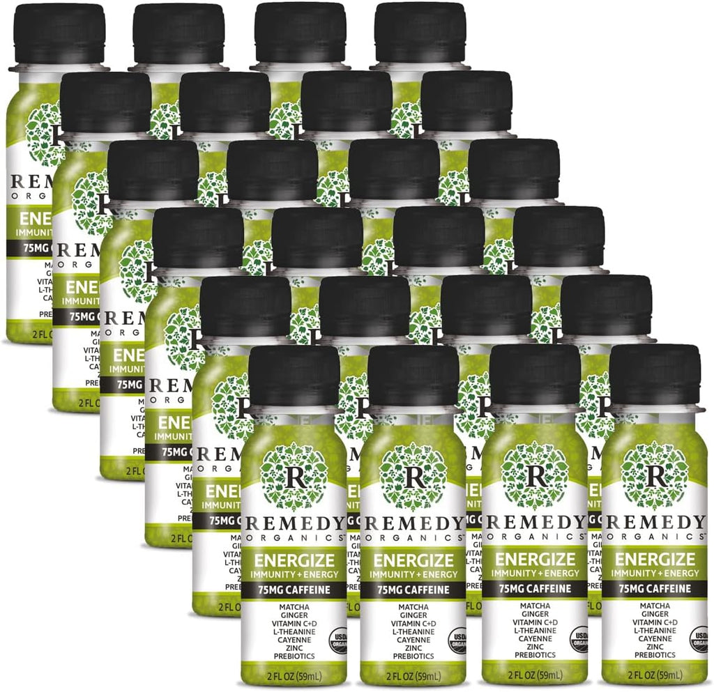 Remedy Organics Immunity Plus Shot, Energize 24-Pack | Boost Energy, Brain Function, Detoxification, and Metabolism | Certified-Organic Ingredients