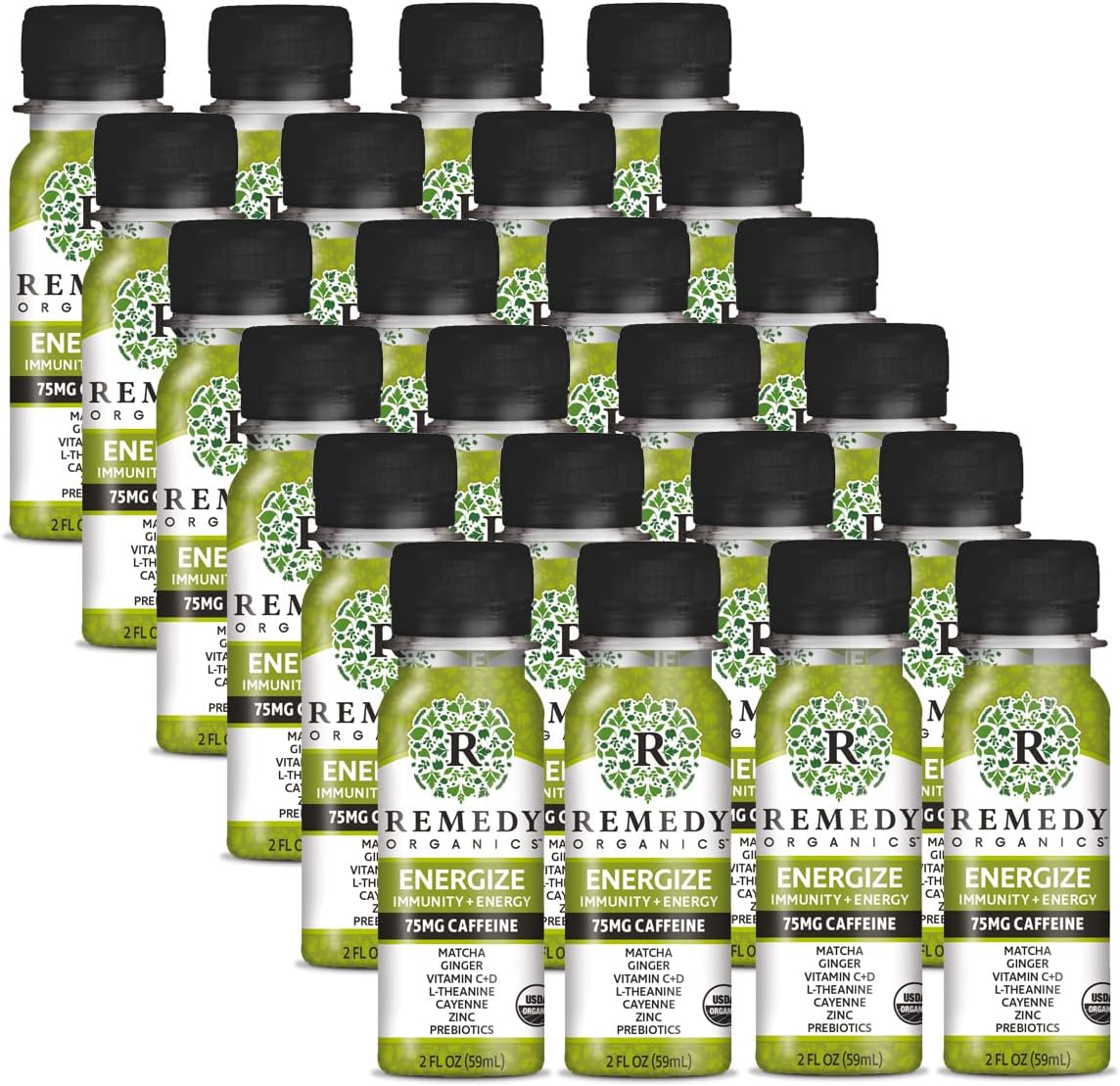 Remedy Organics Immunity Plus Shot, Energize 24-Pack | Boost Energy, Brain Function, Detoxification, and Metabolism | Certified-Organic Ingredients
