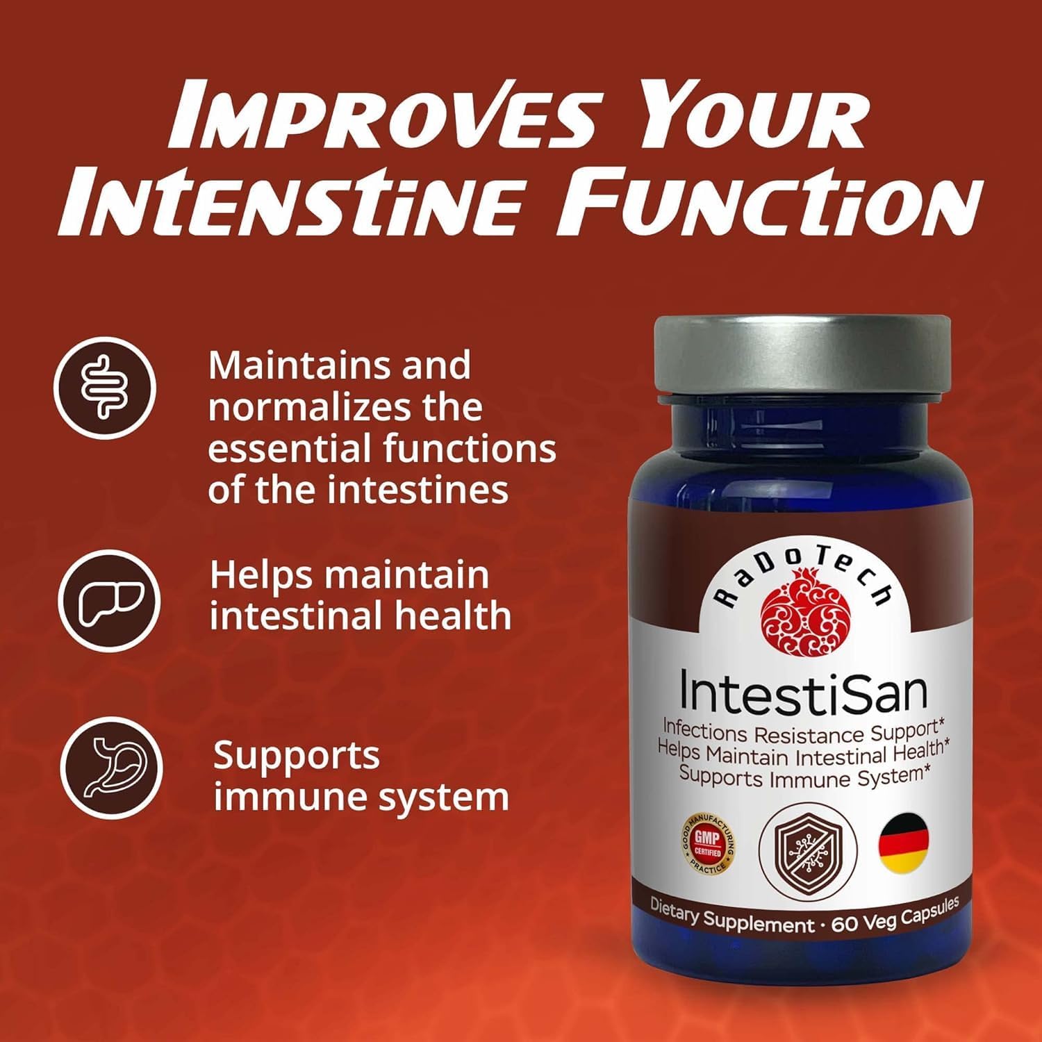 IntestiSan, Olive Leaf Extract with PAU D’Arco, Immune Support Supplement for Intestinal Health and Resilience, Natural Immune Support Formula for Total Wellness, GMP (60 Count (Pack of 3))
