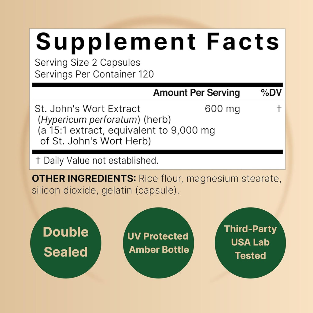 NatureBell St Johns Wort 9,000mg Per Serving, 240 Capsules | 15:1 Herbal Extract, North American Harvest, Rich in Hypericin – Positive Mood Support Supplement – St. John’s Wort – Non-GMO