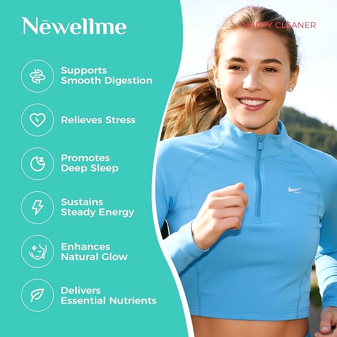 NEWELLME Happy Cleaner Digestive Supplement Powder, Gut Health Drink Mix with Probiotics, Digestive Enzymes & Fiber, Supports Digestion and Bloating, Berry Flavor, 28 Sachets (2 Boxes)