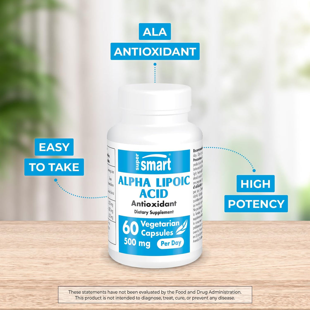 Supersmart - Alpha Lipoic Acid 500mg per Day - High Potency Universal Antioxidant - ALA Supplement | Non-GMO & Gluten Free - 60 Vegetarian Capsules