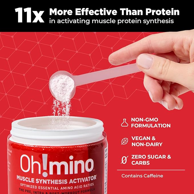 Oh!mino Essential Amino Acids Supplement Drink Powder, Tropical Splash, Cafeeinated Powder, All 9 EAAs, BCAAs and The Perfect Amino for Workouts, Amino Energy, and to Build Muscle, and Recover Faster