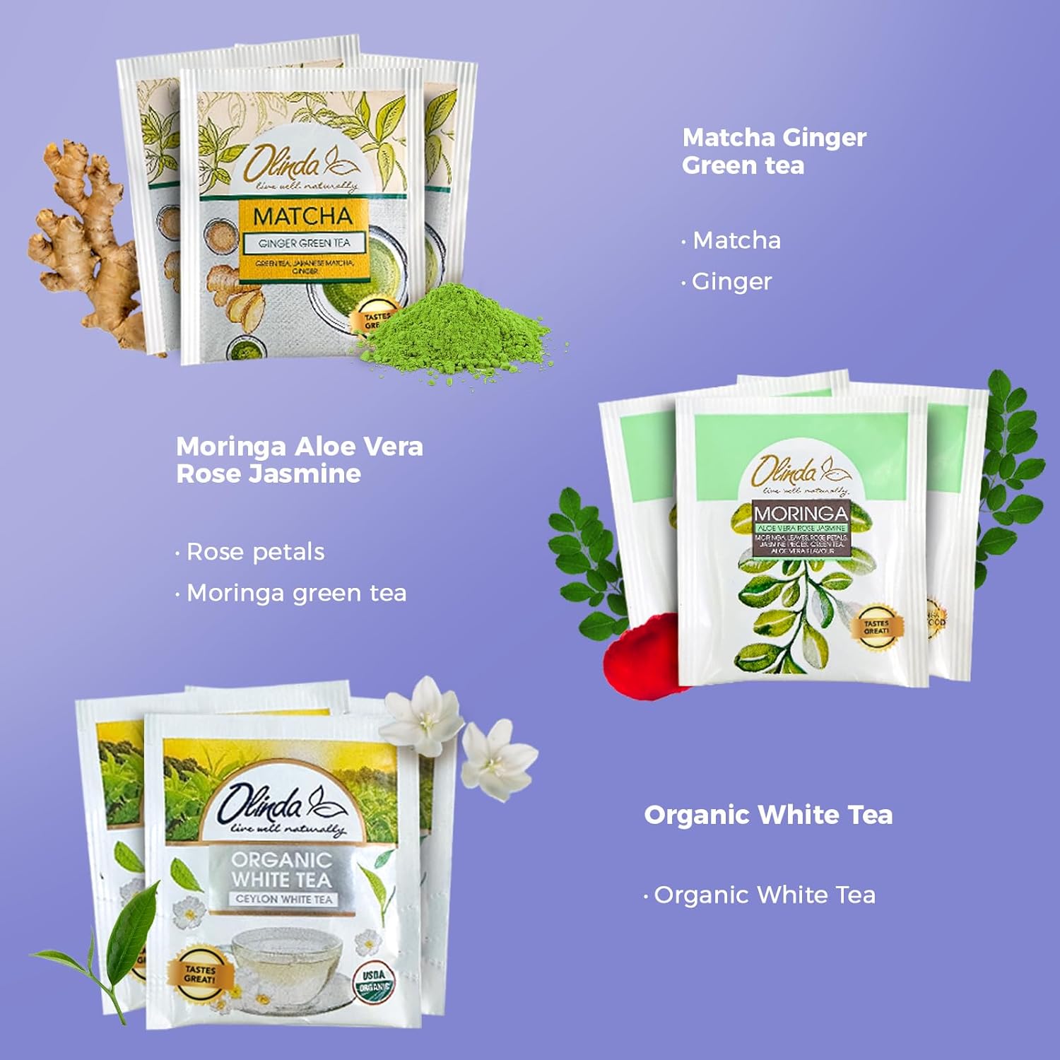 Olinda Relax Tea Sampler Herbal Gift Box 45 Count Assorted Organic Wellness Tea Set 9 Calming Herbal Tea Bags Thoughtful Variety Pack for Stress Relief & Sleep Caffeine Free Birthday Gift for Women