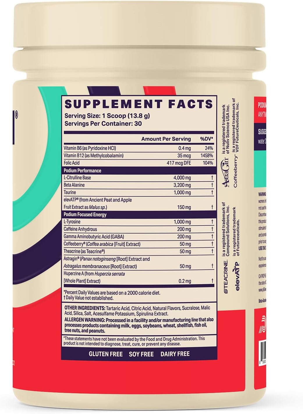 Podium Nutrition, Fuse Pre Workout Powder, Blue Razz Slushie, 30 Servings, Beta Alanine and Caffeine for Energy, Gluten Free, Soy Free, Dairy Free