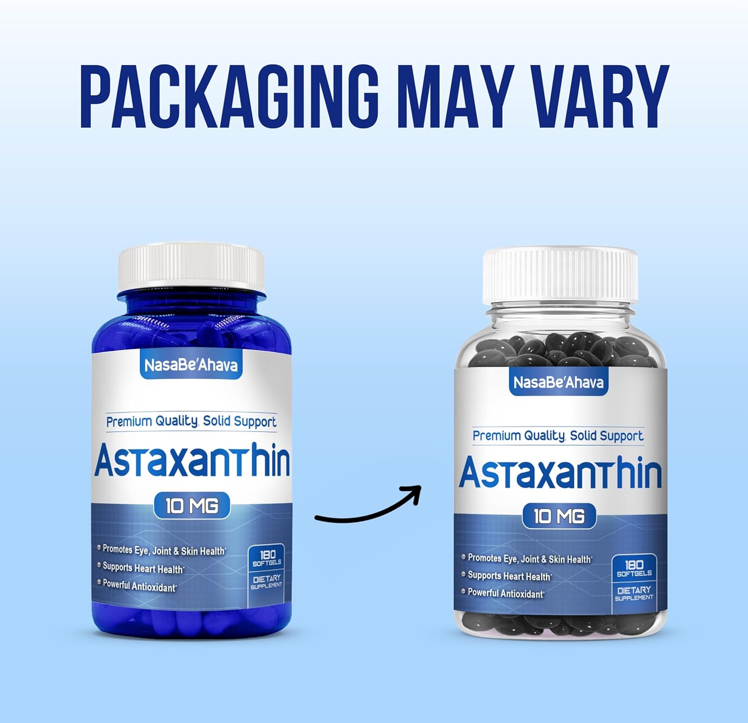 Astaxanthin Supplement for Men and Women | Antioxidant & Carotenoid Rich Astaxanthin 10mg From Haematococcus Pluvialis Microalgae for Eye & Skin Health Support (180 Day Supply) Packaging May Vary