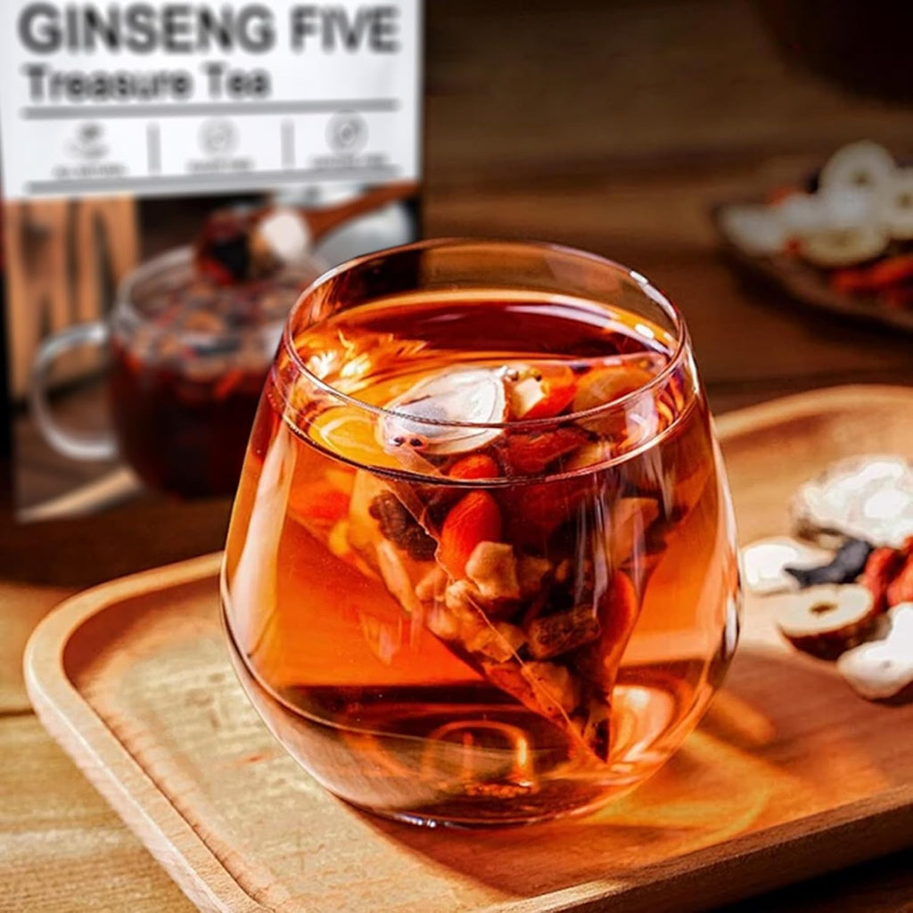 Ginseng Five Treasure Tea, 20 Teabags, Kidney Tea Formula Ginseng Six Treasure Traditional Chinese Herbal Tea Detox for Men & Women