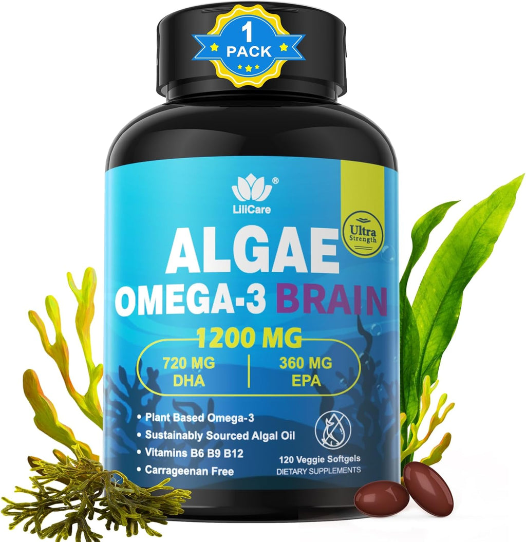 Vegan Omega 3 Supplement, 120cts Omega3 Fatty Acids Softgels, Fish Oil Alternative, Plant-Based DHA EPA, Algae Oil Omega-3 Supplement, No Fish Taste,Non GMO