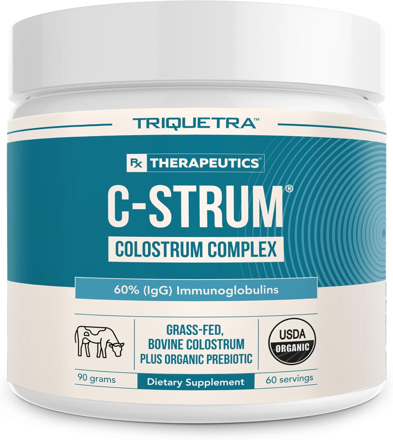 C-Strum® Organic Bovine Colostrum Powder, 60% igG, First Milking, Grass Fed, Max Strength Colostrum Supplement from German Dairy Cows - Gut, Immunity, Skin & Hair Support (60 servings)
