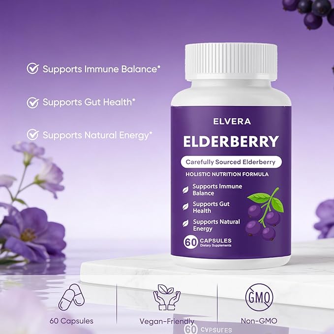 Elvera Gut Support Complex - Organic Black Elderberry Soft Capsules, with Zinc & Vitamin C – Immune Support, Digestive Balance, Natural Energy, Daily Immune & Digestive Wellness 60 Capsules