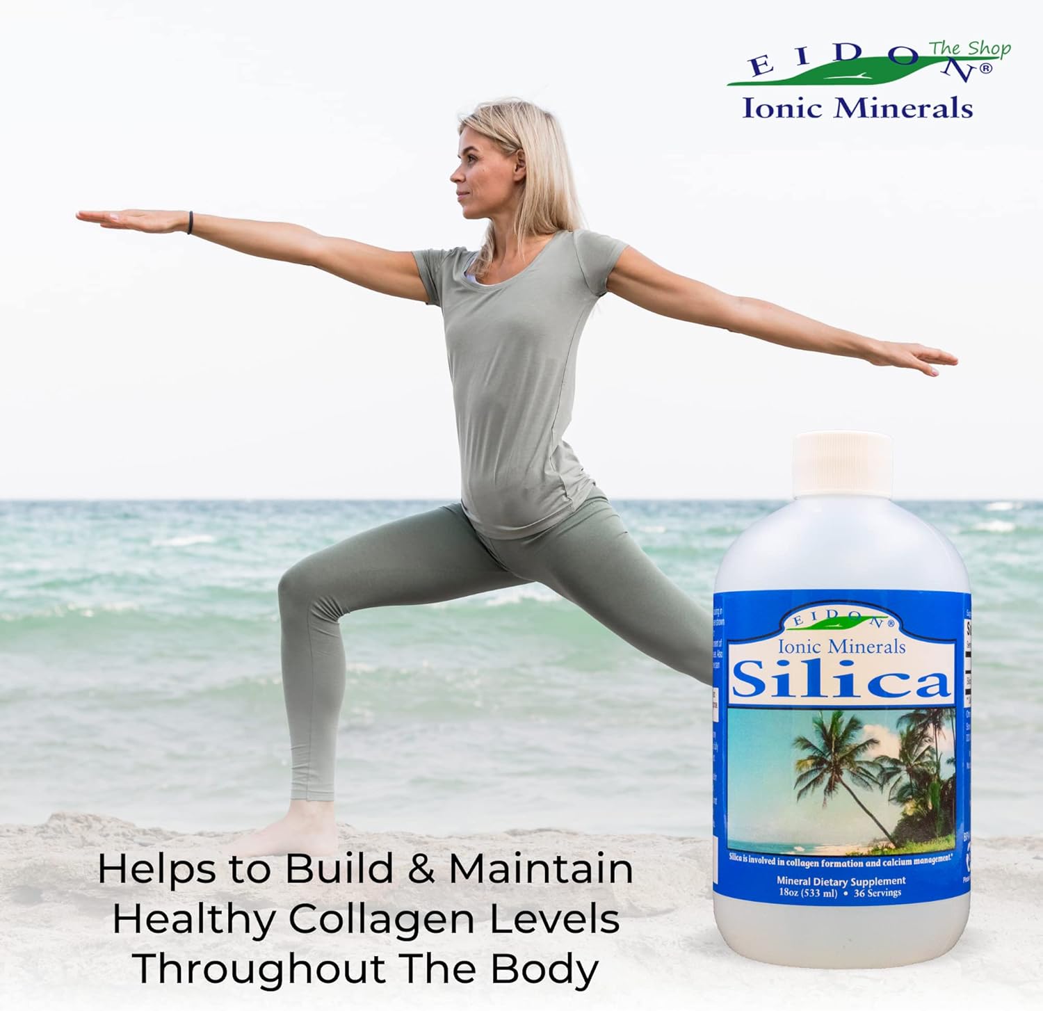 Eidon Ionic Minerals Liquid Silica Mineral Concentrate - Silica Supplement for Hair, Skin and Nails, Silica Drops to Support Collagen Production, Joint and Bone Health, Helps Manage Calcium - 18 oz