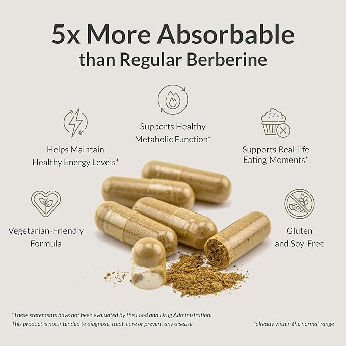 BIOptimizers Berberine Breakthrough Supplement - Metabolic Support –Healthy Metabolism - 40 Capsules – Vegetarian, Gluten-Free, Soy-Free