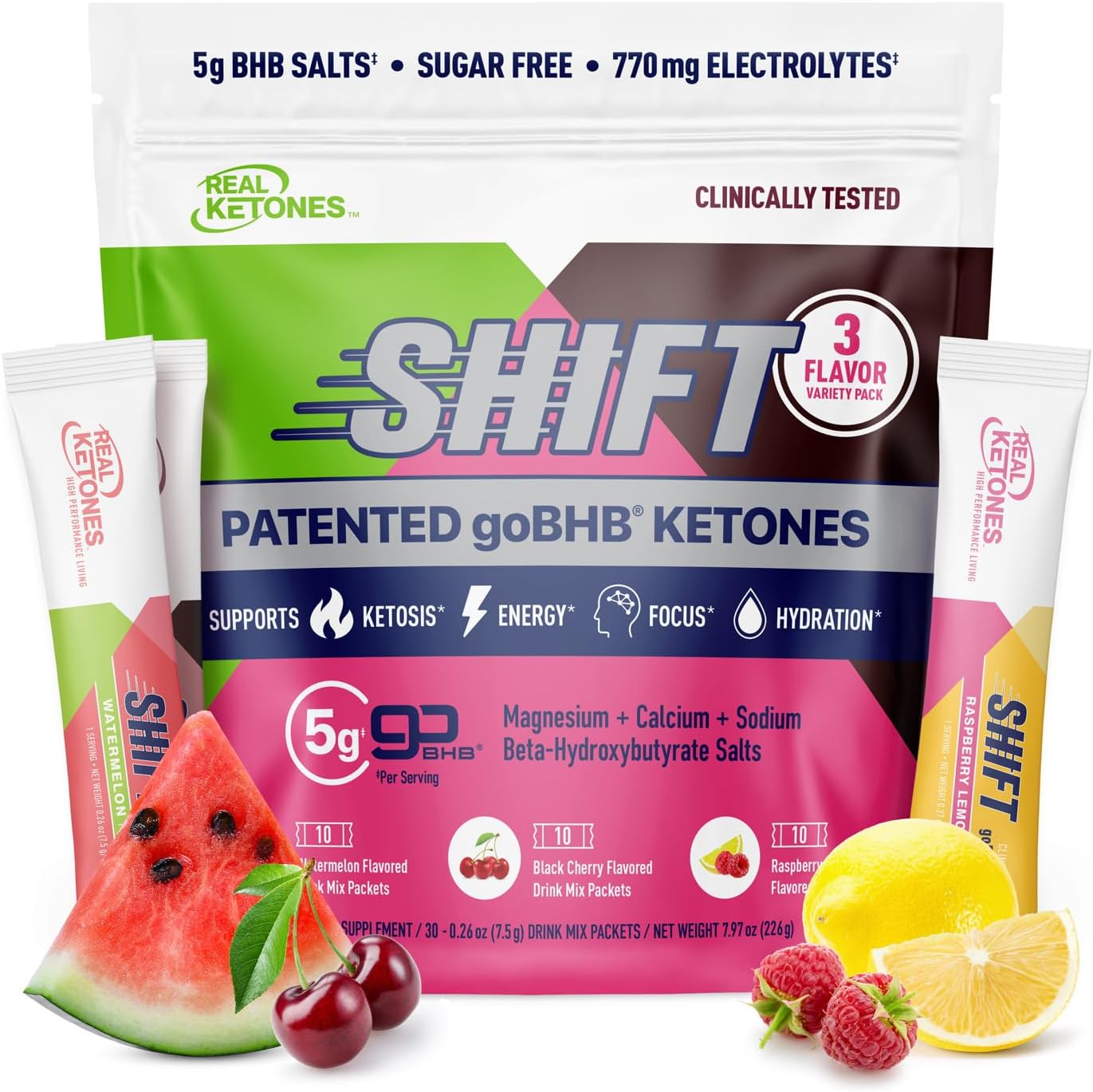 Real Ketones BHB Exogenous Ketones Drink Mix Packets Keto Electrolytes Powder Packets No Sugar with 4 Main Fasting Electrolytes Plus Hydrating Patented Keto BHB - 30 Count Variety Pack
