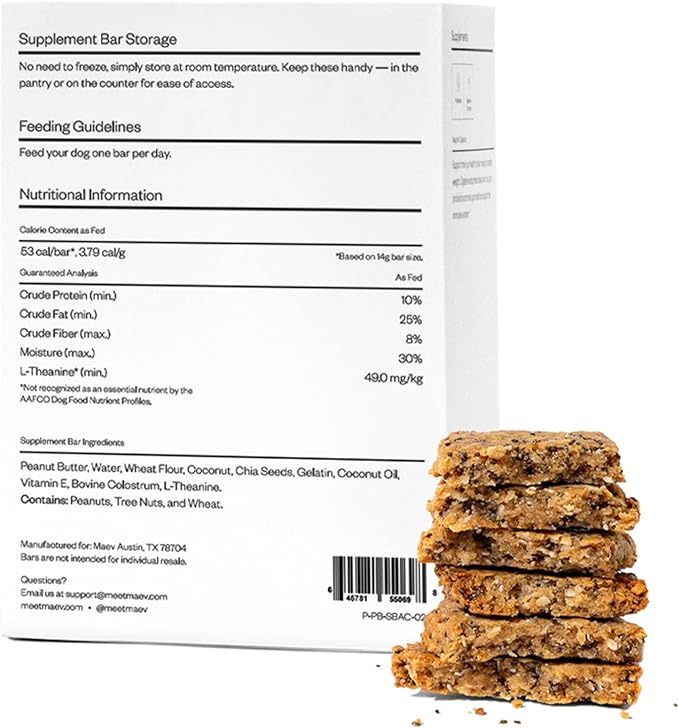 MAEV Human-Grade Anxiety & Calming Supplement Bars | Natural Support for Stress Relief & Calm Behavior, 30 Count