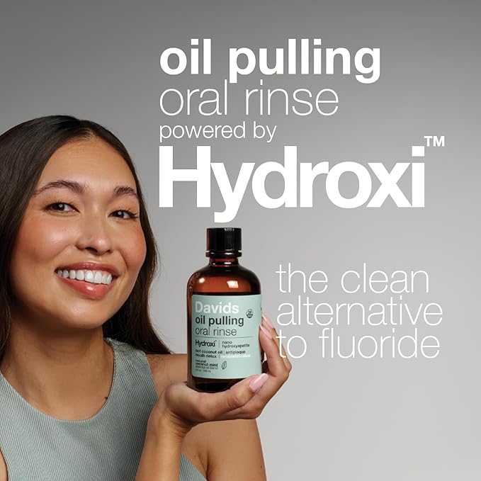 Davids Nano Hydroxyapatite Oil Pulling Oral Rinse Mouthwash, 100% MCT Coconut Oil, Promotes Teeth and Gum Health, Natural Whitening, Essential Oils to Fight Plague & Freshen Breath, Mint Flavor, 9 oz