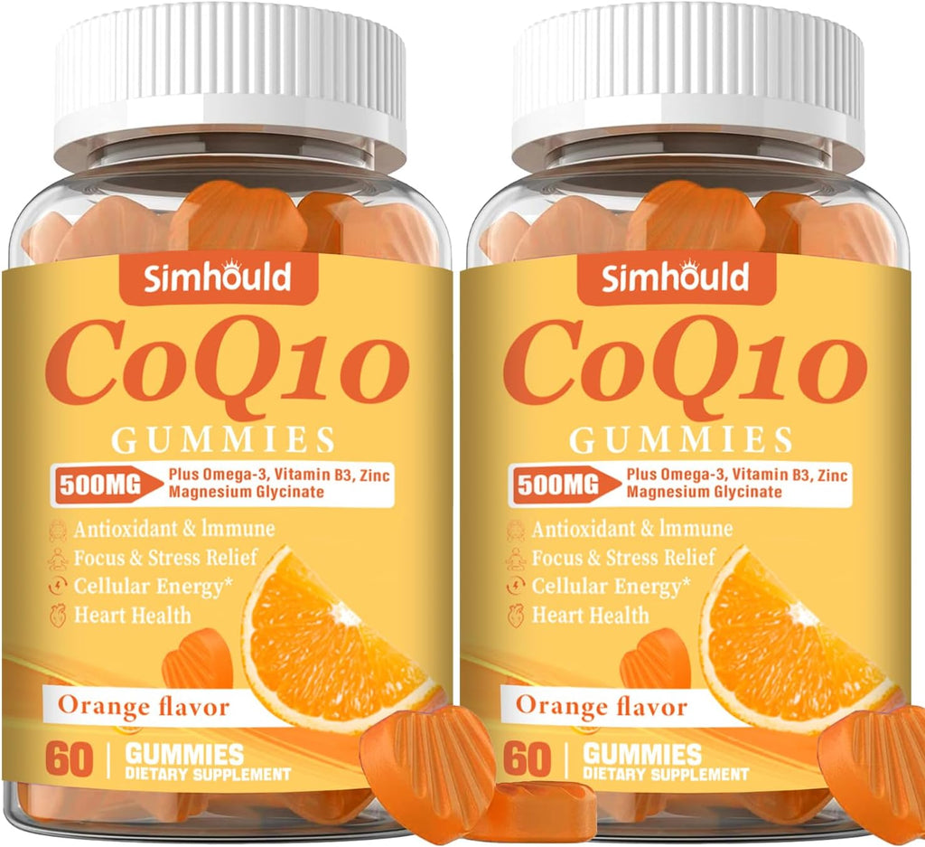 2 Pack CoQ10 500MG Gummies - Plus Omega-3, Magnesium, Vitamin B3 & Zinc - 3X Better Absorption Coenzyme Q10 Supplements for Heart Health, Cellular Energy & Antioxidant, Non-GMO 120 Counts