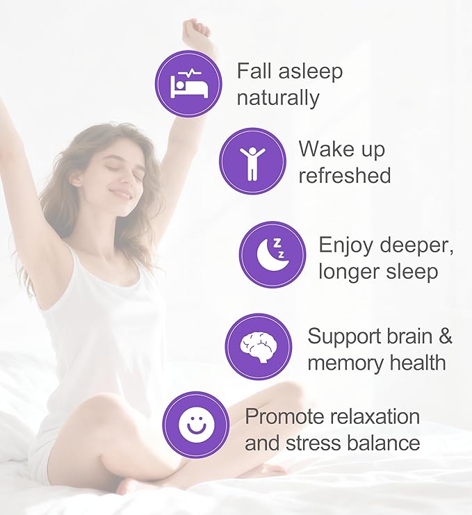 Melatonin-Free Sleep Aid for Adults with GABA & Seaweed Extract - Natural Supplement for Deep Sleep & Waking Up Refreshed, Stress Relief & Cognitive Support - Non-Habit Forming, 60 Capsules