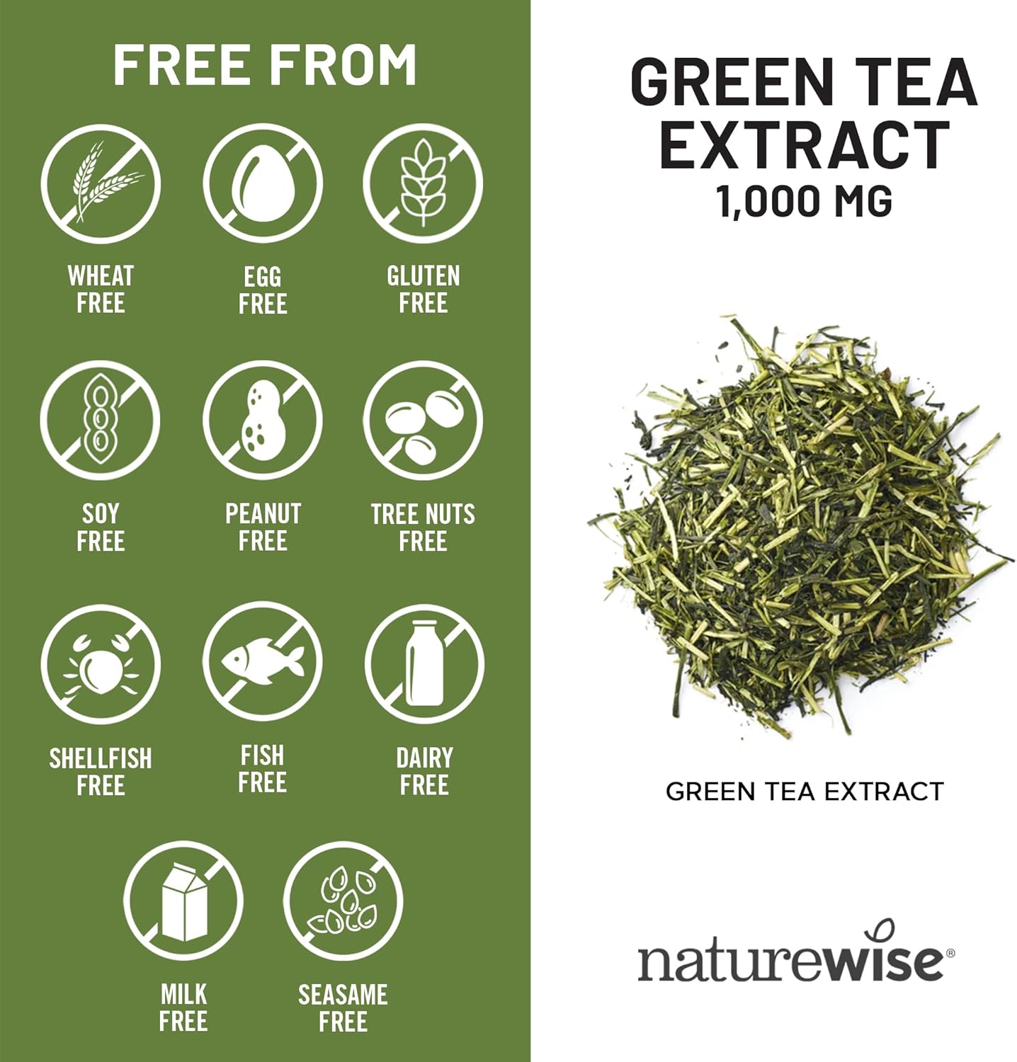 NatureWise Green Tea Extract Capsules 1000 mg - 50% EGCG & 98% Polyphenols - Extra Strength Green Tea Pills - Antioxidants for Heart Health & Energy - Vegan, Non-GMO - 60 Count[30-Day Supply]