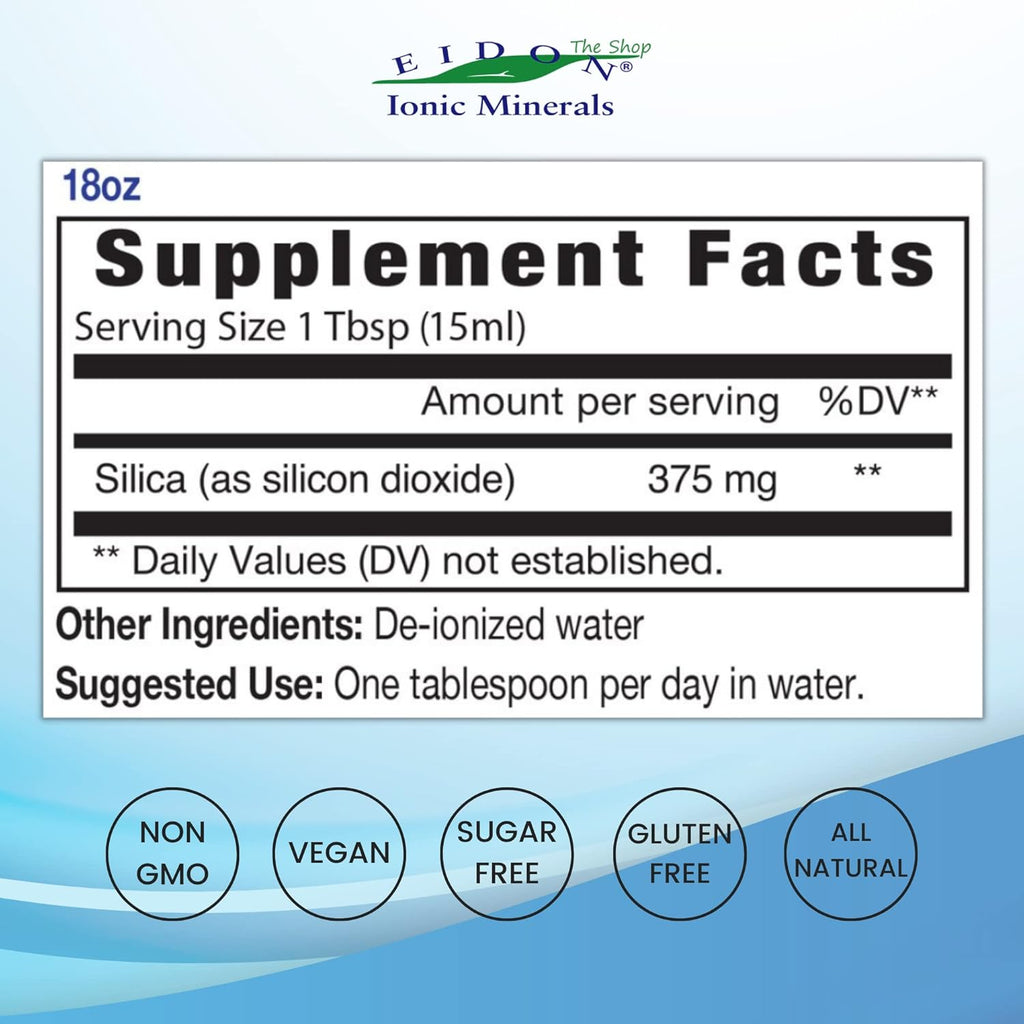 Eidon Ionic Minerals Liquid Silica Mineral Concentrate - Silica Supplement for Hair, Skin and Nails, Silica Drops to Support Collagen Production, Joint and Bone Health, Helps Manage Calcium - 18 oz