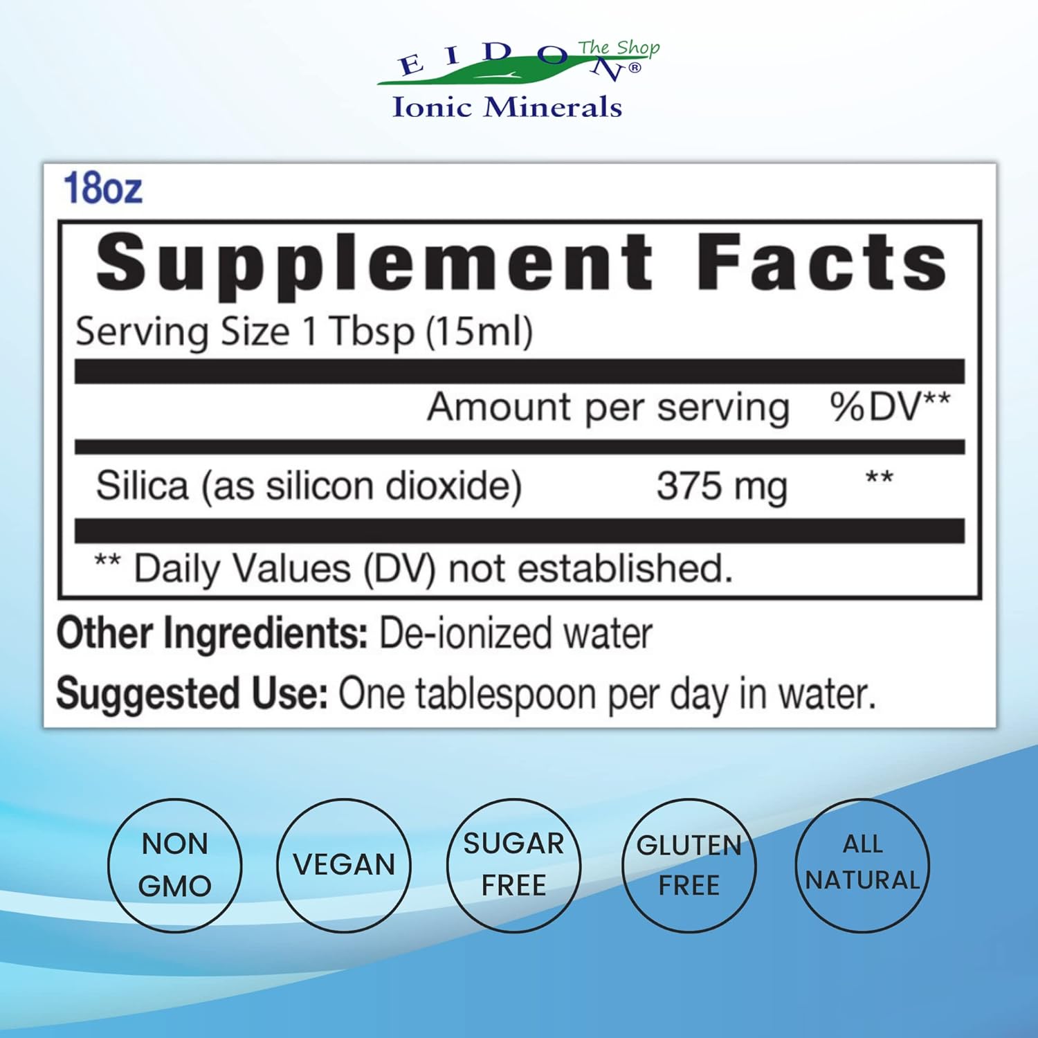 Eidon Ionic Minerals Liquid Silica Mineral Concentrate - Silica Supplement for Hair, Skin and Nails, Silica Drops to Support Collagen Production, Joint and Bone Health, Helps Manage Calcium - 18 oz