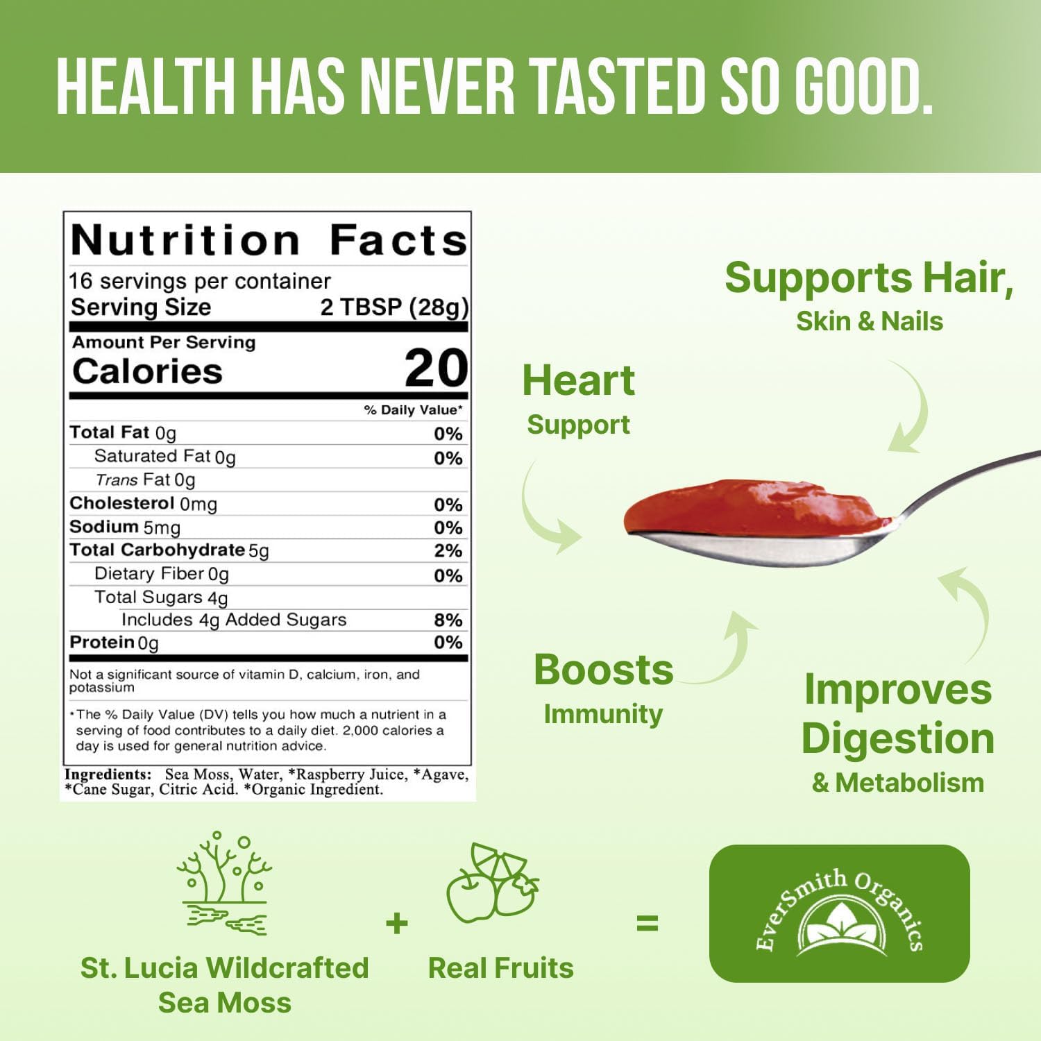 Wildcrafted Irish Sea Moss Gel | Made in USA | Rich in Vitamins & Minerals | Sea Moss Gel Raw | Nutritional Supplement | Raspberry (16 oz)