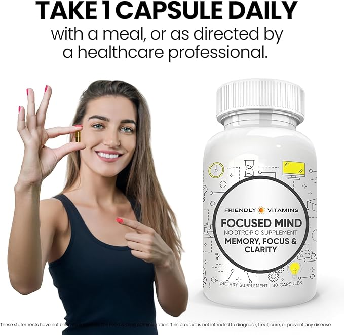 Focused Mind – Daily Brain Supplement for Memory and Focus Support | Nootropic for Concentration, Mental Clarity, and Brain Energy | Cognitive Supplement for Work, School, or Everyday Demands