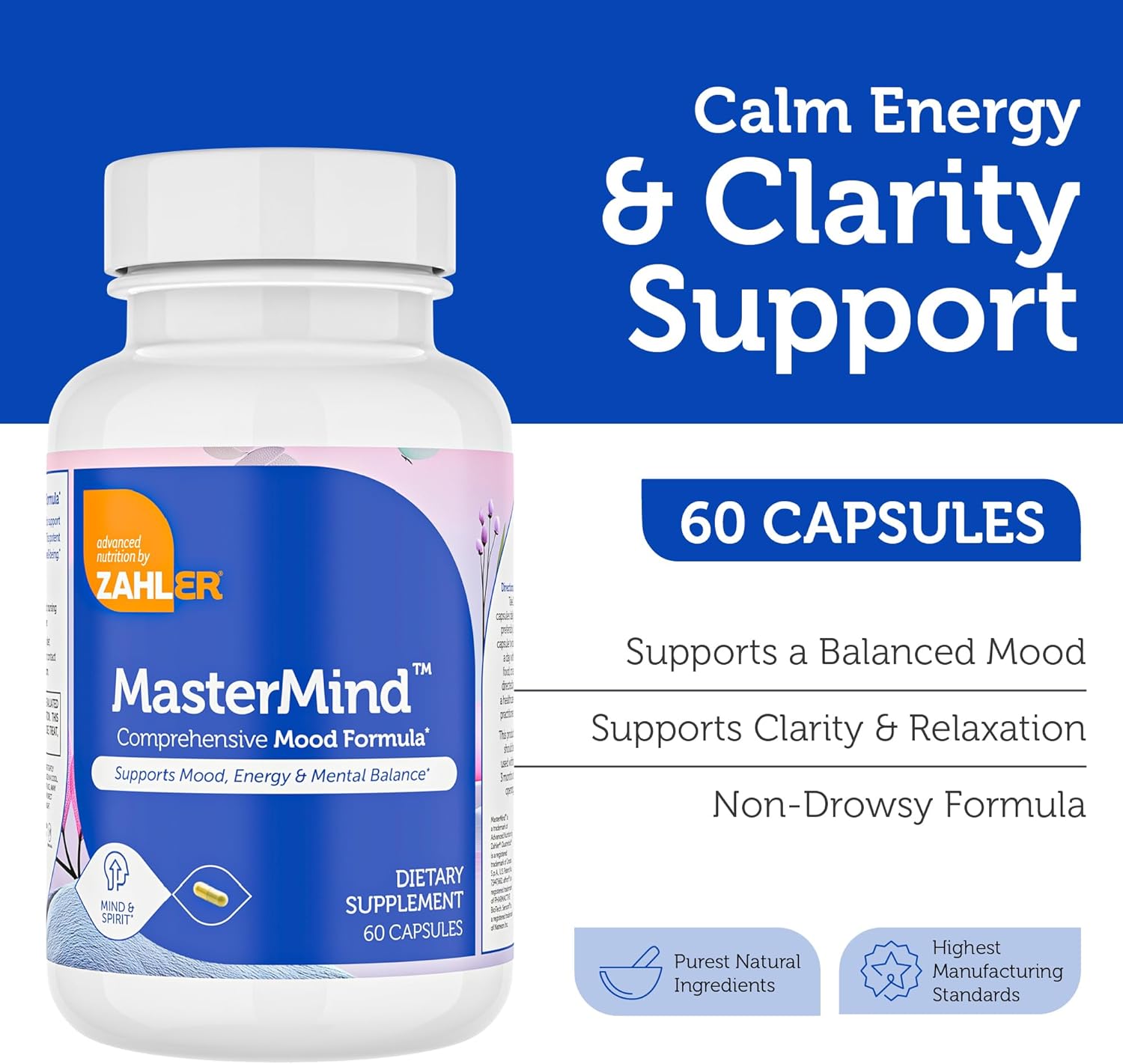 Zahler Mastermind, Comprehensive Mood Formula, Supports Mood Relaxation and Mental Balance, Certified Kosher, 60 Capsules