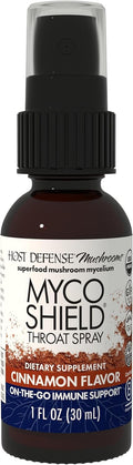 Host Defense MycoShield Throat Spray - Immune Health Support - Dietary Mushroom Supplement with Chaga, Reishi, Turkey Tail & More - On-The-Go Immune Support - Cinnamon Flavor, 1 fl oz (71 Servings)*