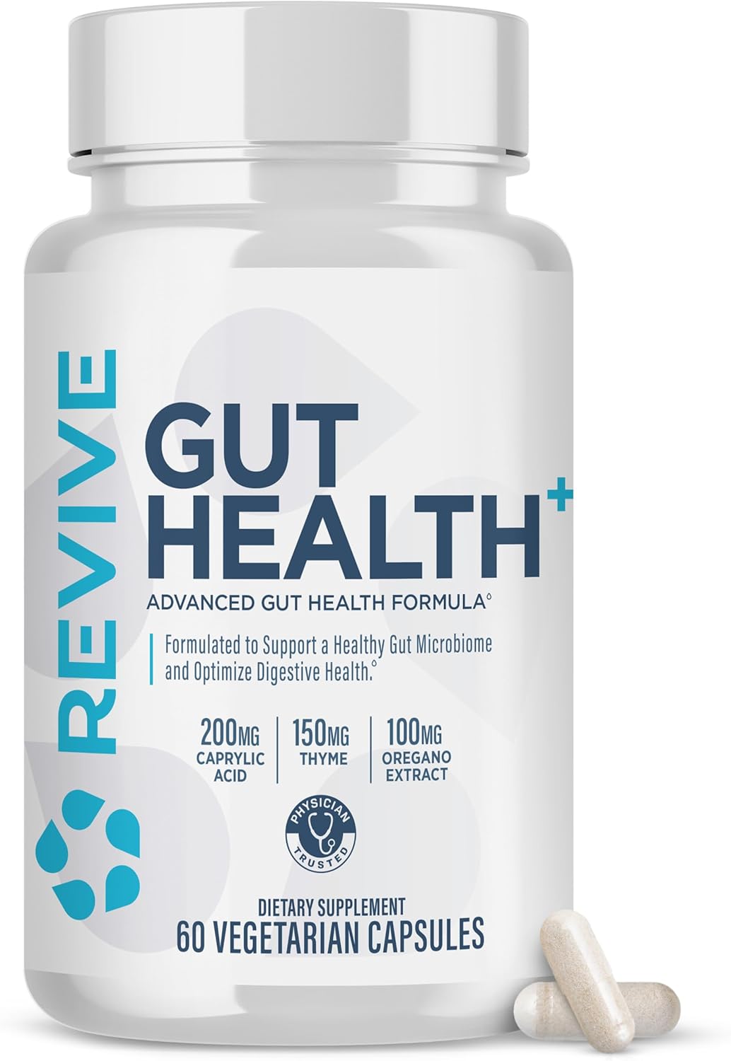Revive MD Gut Health Supplements for Men & Women - Daily Gut Repair & Digestive Health Support Formula with Thyme, Oregano & Milk Thistle - Vegan-Friendly, Gluten-Free (60 Capsules, 30 Servings)