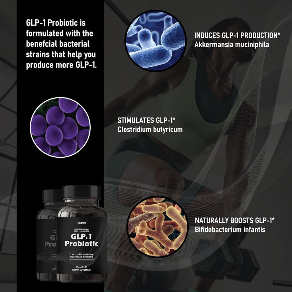 GLP-1 Probiotic 30 Capsules - 500M AFU Multi-Strain Probiotic + Prebiotic, Naturally Support GLP-1 Production & Curb Appetite, Delayed Release, Third-Party Tested, for Men & Women (1-Pack)
