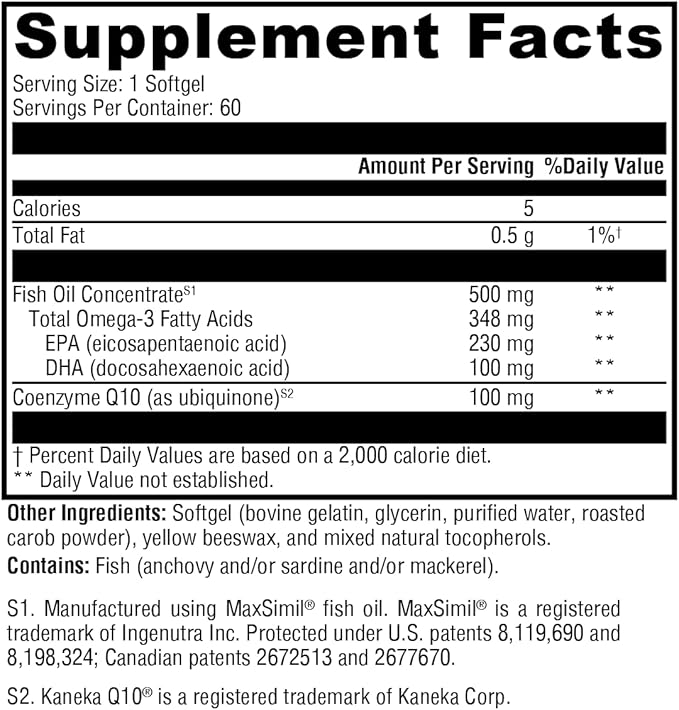 XYMOGEN CoQmax Omega 100 mg - CoQ10 + Fish Oil Omega 3 Supplement - Dual-Action Heart Health Support - Coenzyme q10 + Specialized Fish Oil for 3X Greater Absorption of EPA DHA (60 Softgels)