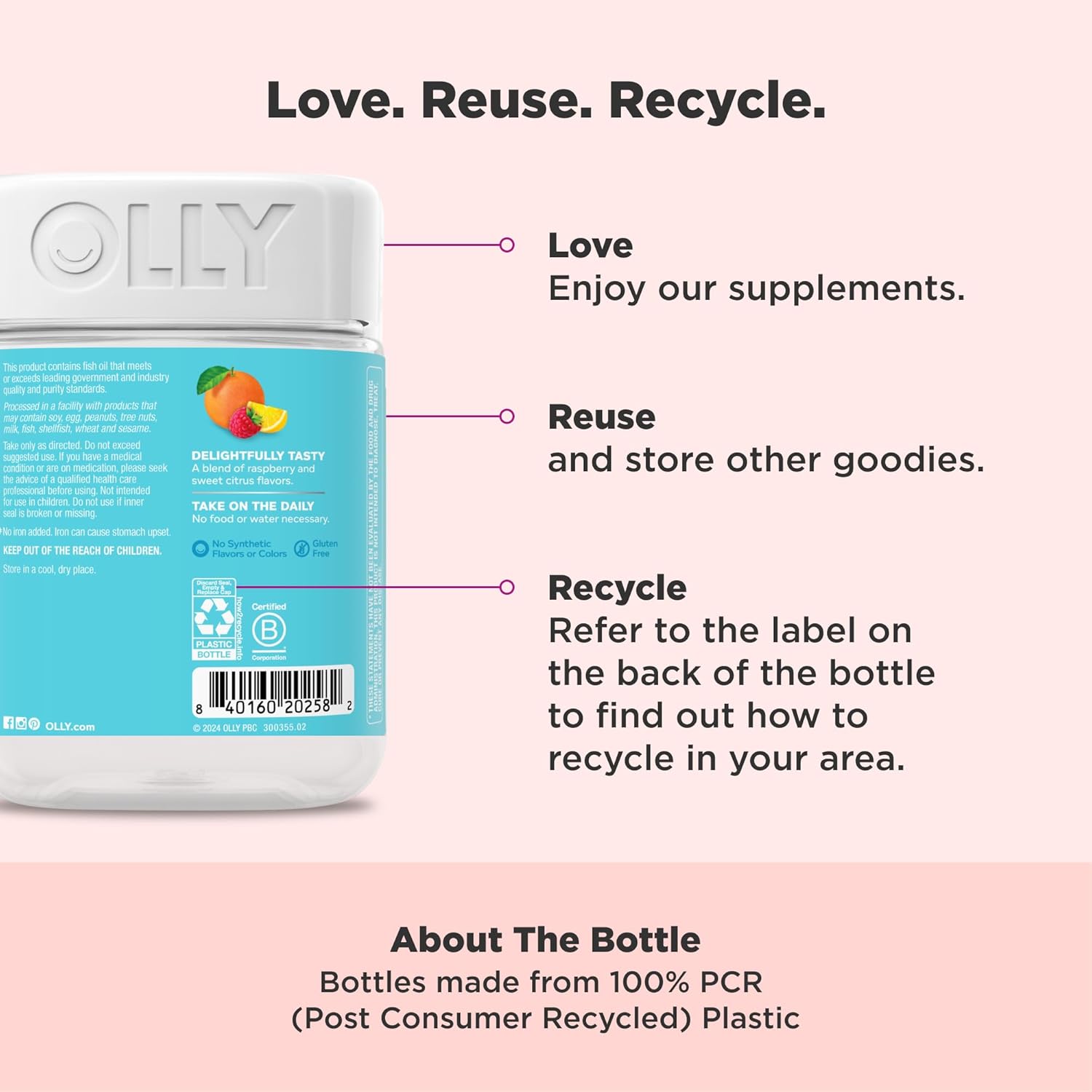 OLLY Essential Prenatal Gummy Multivitamin, Folic Acid, Vitamin D, Omega 3 DHA, Supports Healthy Growth and Brain Development, Citrus Berry - 84 Count