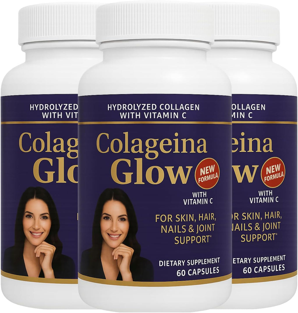 Hydrolyzed Collagen with Vitamin C – Colageina Glow Pack of 3 | 180 Capsules Total | 1000 mg Each | Beauty Routine Supplement for Hair, Nails, Skin & Joint Care – Dietary Formula