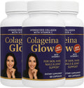 Hydrolyzed Collagen with Vitamin C – Colageina Glow Pack of 3 | 180 Capsules Total | 1000 mg Each | Beauty Routine Supplement for Hair, Nails, Skin & Joint Care – Dietary Formula