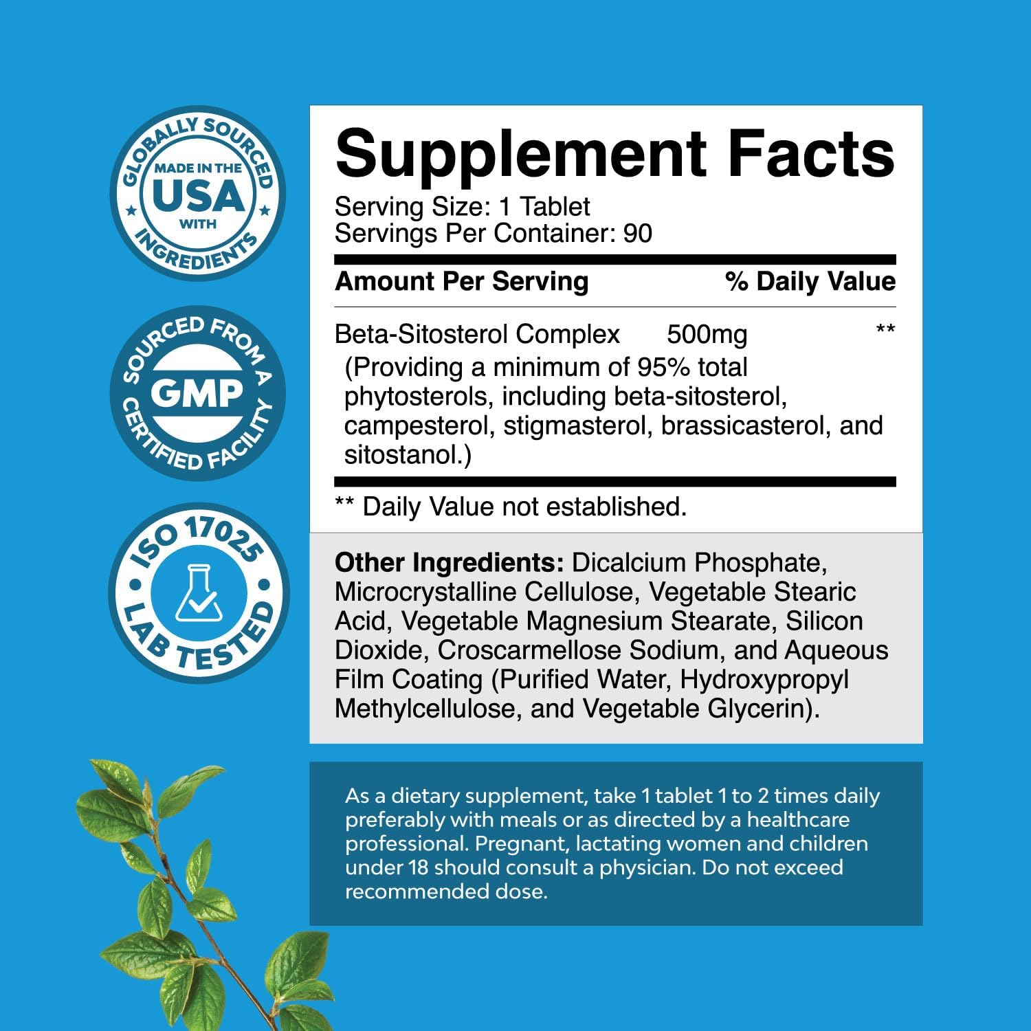 Natures Craft Plant Sterols Complex with Beta Sitosterol - 500mg Beta-Sitosterol Sterols and Stanols Supplement for Prostate Support - Prostate Health Supplement for Men - 90 Tablets