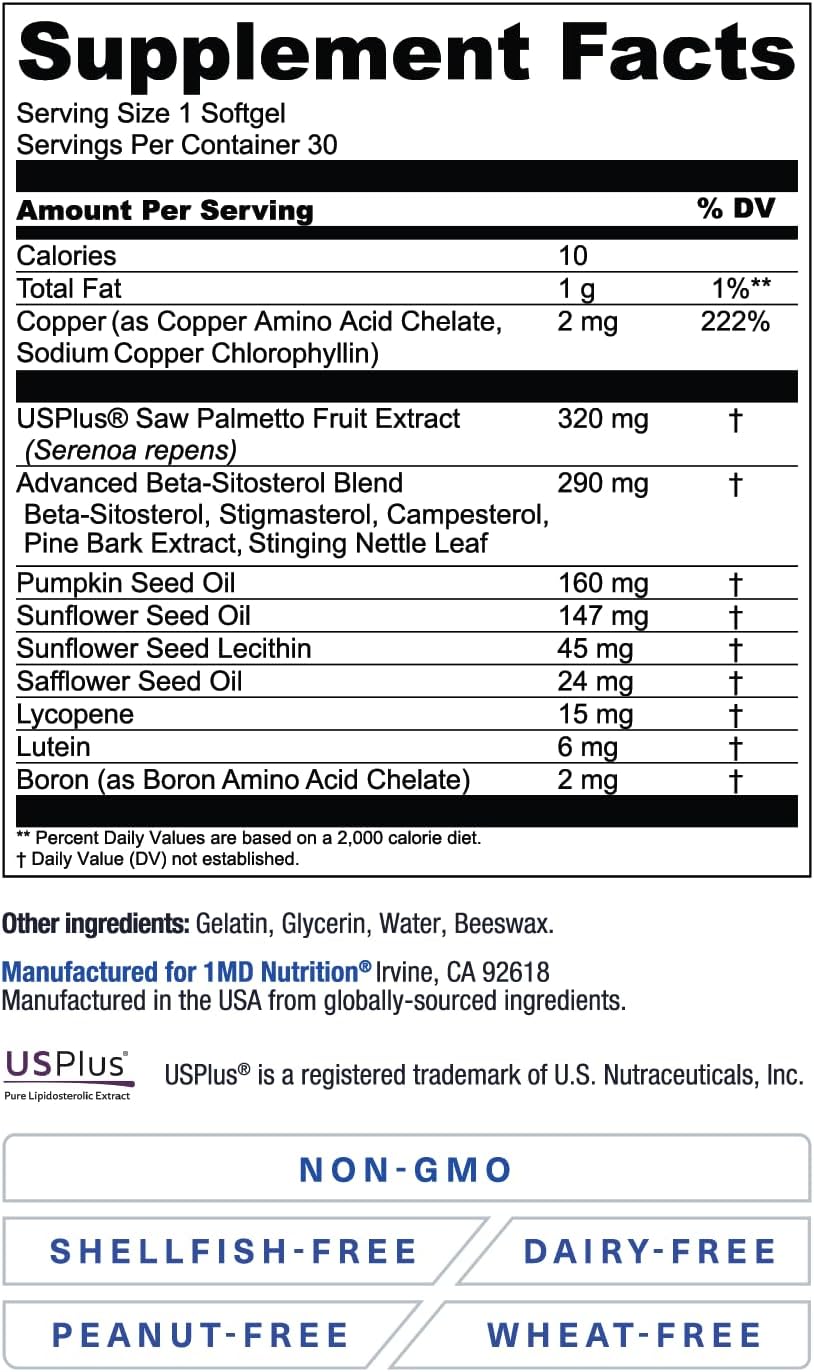 1MD Nutrition ProstateMD Saw Palmetto Prostate Support Supplement - Support for Urinary Tract and Frequent Bathroom Urges | 30 Day Supply