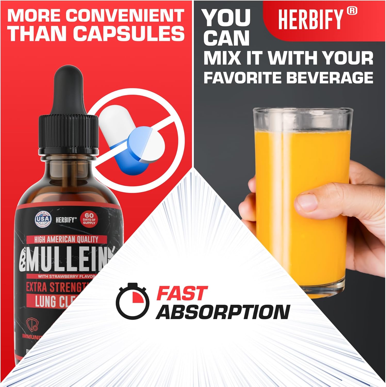 HERBIFY Mullein Drops - Lung Cleanse - Leaf Extract - Powerful Mullein for Immune Support, Detox & Respiratory Support - Made in USA - 4 Oz Strawberry Flavor