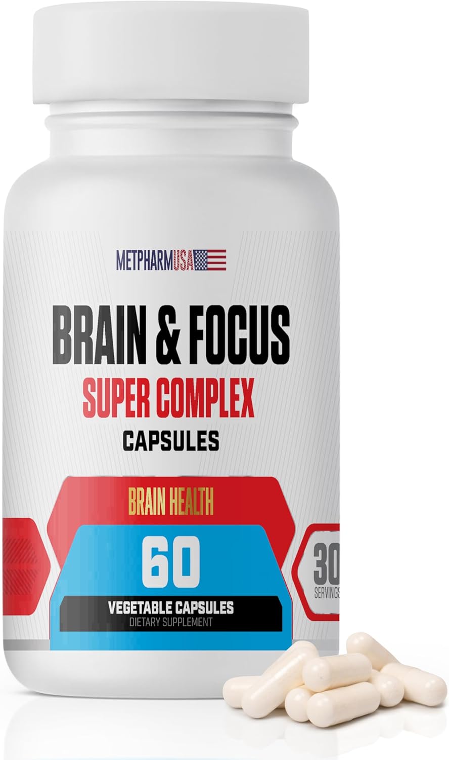 Brain & Focus Nootropic Super Complex Supplement for Brain Support and Performance, Improved Focus Memory and Mental Performance