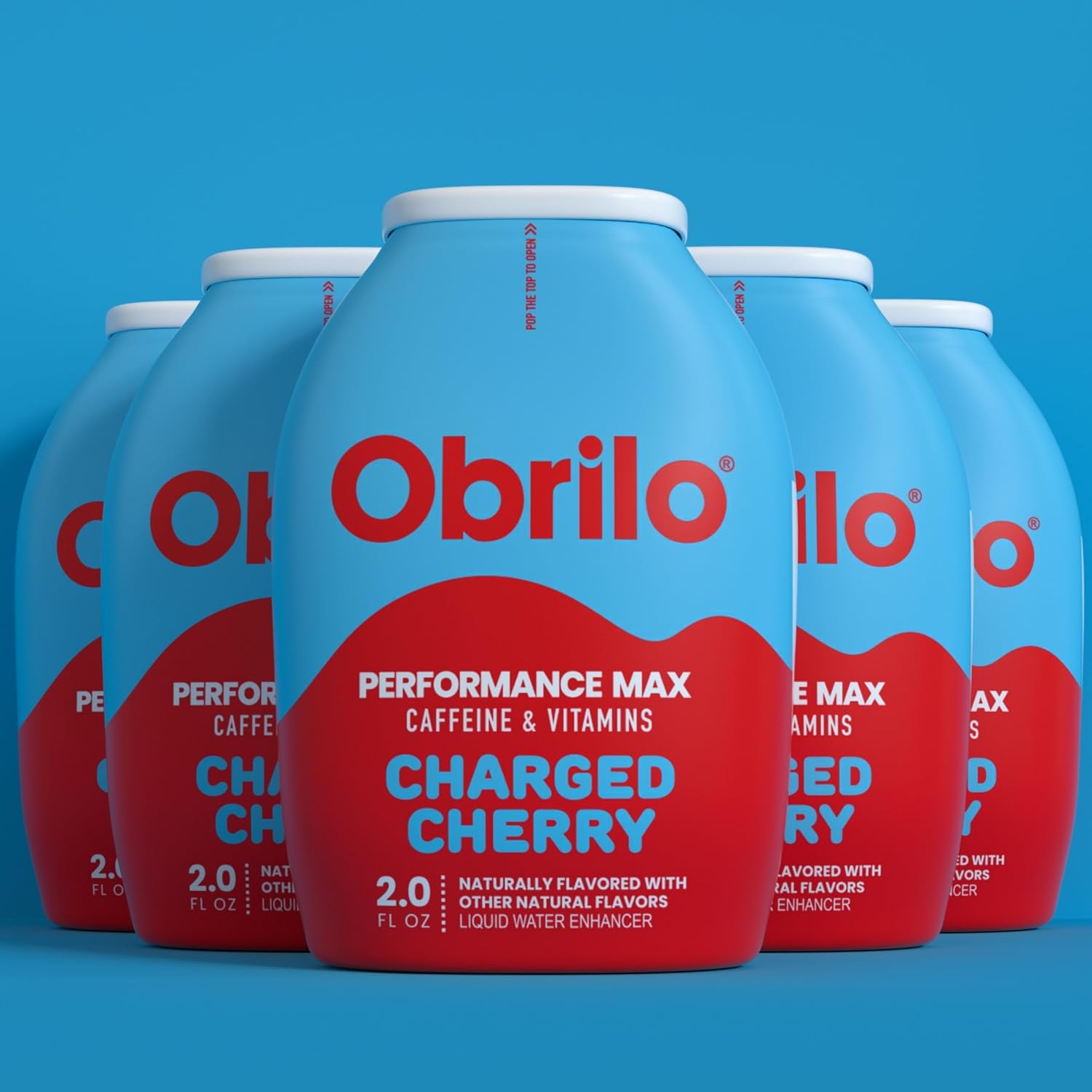Obrilo Performance Energy Dye Free Water Enhancer - L-Theanine + Taurine + Vitamin Complex + Ginseng + Guarana Seed, 2.0 Fl. Oz. x 5 Bottles (Cherry Charge)